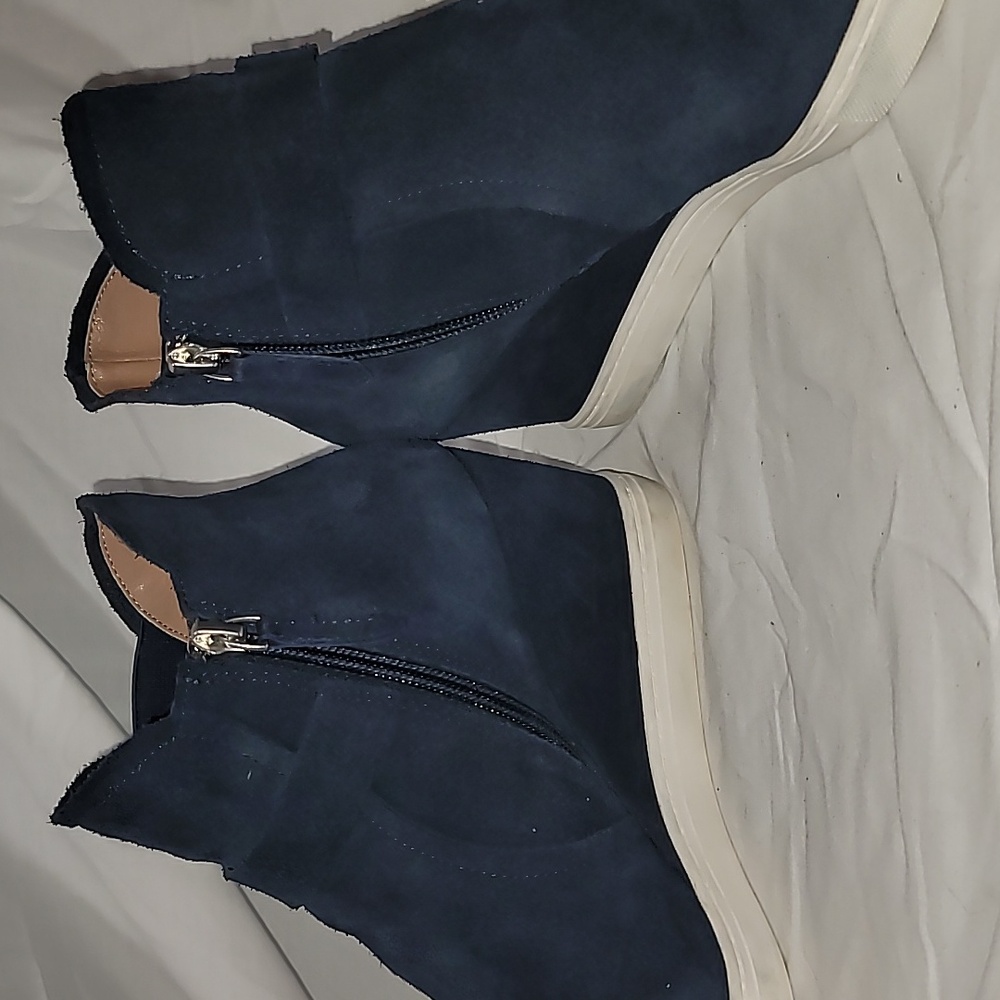 Linea Paolo Wedge Sneaker Navy Felicia Platform Shoes Bootie Suede Size 8 M - Picture 5 of 9